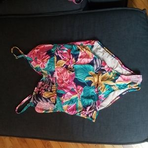 2/$25 or 3/$30 Kona Sol Lace Up Back One Piece Swimsuit Tropical Floral Sz18